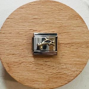 18K Gold JAD Dolphin Italian Charm Bracelet Link